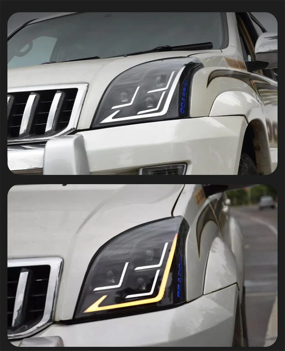 Car Styling Head Lamp for Toyota Prado Full LED Headlight Projector 3 Lens 2004-2009 Front Drl Signal Headlights