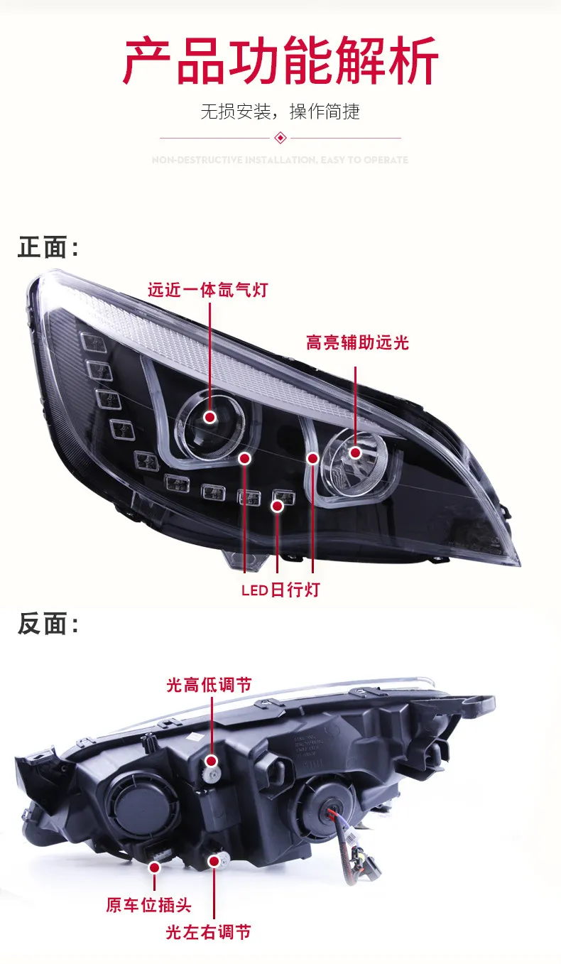 Car Headlights For Buick Excelle XT 2009-2014 LED Daytime Running Light Dual Lens Xenon Signal Fog Headlights