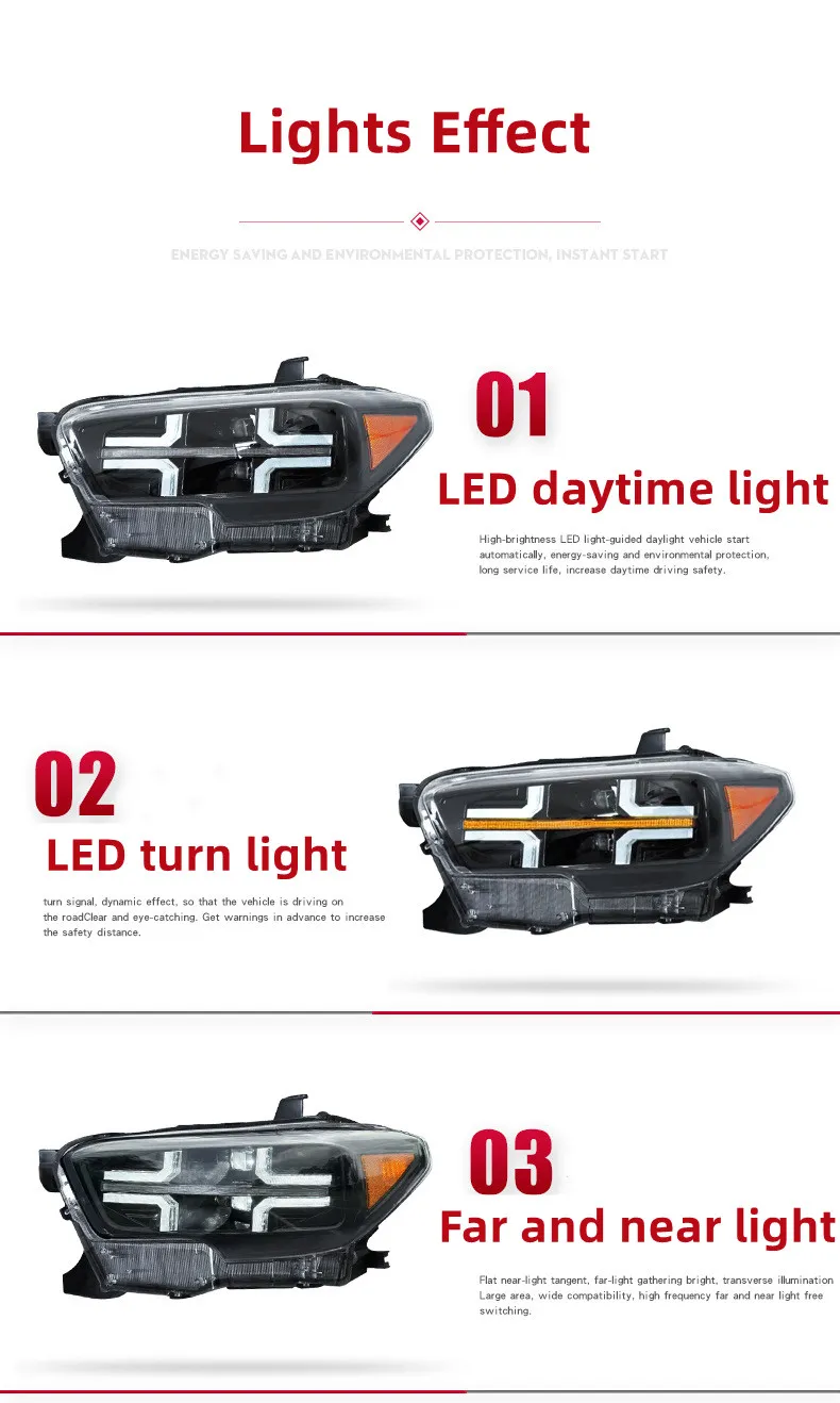 Headlights All LED For Toyota TACOMA 20 16-20 20 LED Lens Streamer Front Lights DRL High Beam Head Lamp