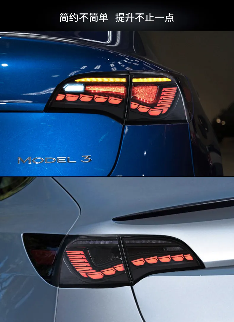 Full LED Taillight Upgrade For Tesla Model 3/Model Y 20 17-up Dragon Scale Streamer Turn Signal Light Running Reverse Auto