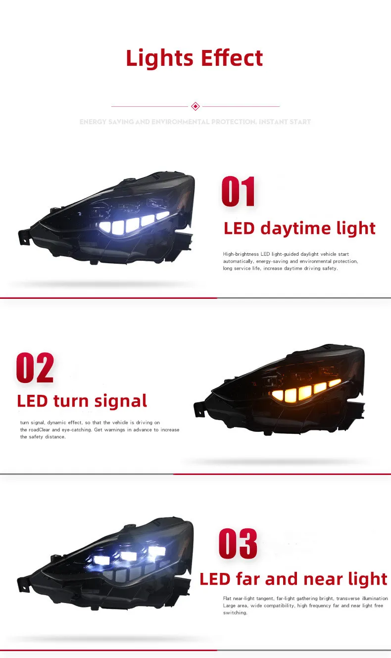 Full LED Headlights for Lexus IS 20 13-20 16 LED Turn Signal Lamp High Low Beam One Lens Front Daytime Light