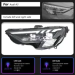 LED Headlight for Audi A3 20 21-2024 S3 A3L DRL Turn Signal High Beam Angel Eye Daytime Front Lights - Image 6