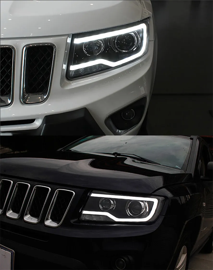 Auto Car Head Light Parts For Compass 20 11-20 16 Grand Cherokee Modified LED Lamps Headlights DRL Dual Projector Facelift
