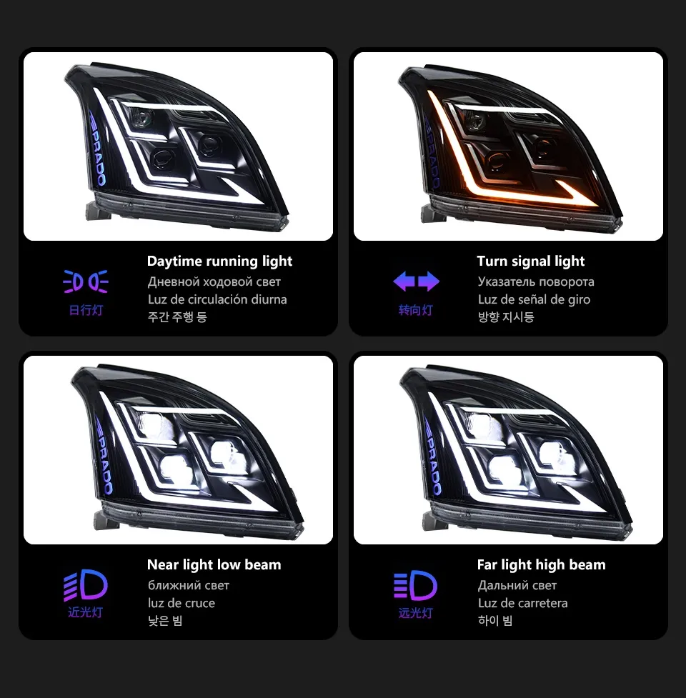 Car Styling Head Lamp for Toyota Prado Full LED Headlight Projector 3 Lens 2004-2009 Front Drl Signal Headlights