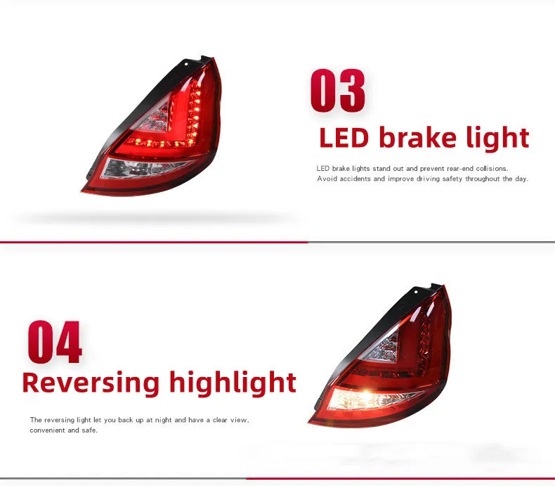 Auto Tail Lights For Ford Fiesta 2009-20 15 LED Street Lights Reversing Highlight Brake Taillight LED Turn Signal Lamp