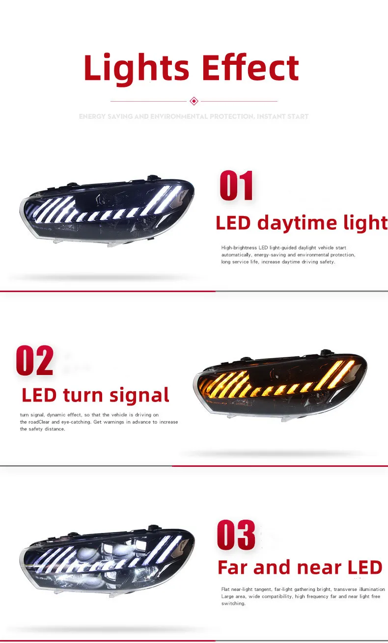 Car Lights For VW Scirocco 2009-20 17 Modified AUDI Style Headlights All LED Daytime Light Front Turn Signal Lamp