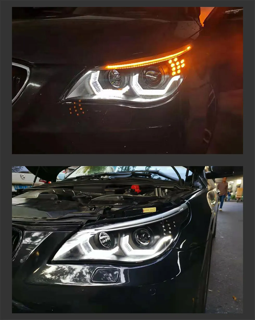 Auto LED Headlights for BMW E60 Head lights 20 03-20 10 523i 530i Angel Eye LED Headlight DRL Hid Bi Xenon