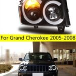 Car Headlights for Grand Cherokee LED Headlight 2005-2008 V2 Projector Head Lights High Beam Angel Eye Turn Signal