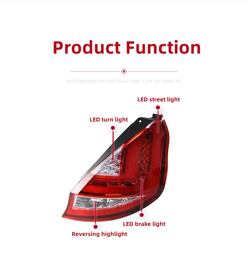 Auto Tail Lights For Ford Fiesta 2009-20 15 LED Street Lights Reversing Highlight Brake Taillight LED Turn Signal Lamp