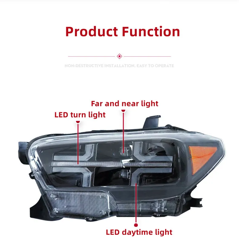 Headlights All LED For Toyota TACOMA 20 16-20 20 LED Lens Streamer Front Lights DRL High Beam Head Lamp