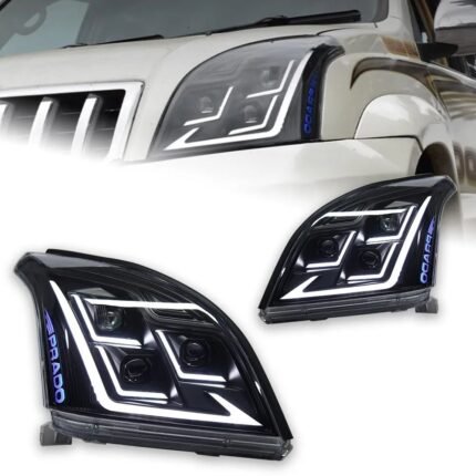 Car Styling Head Lamp for Toyota Prado Full LED Headlight Projector 3 Lens 2004-2009 Front Drl Signal Headlights