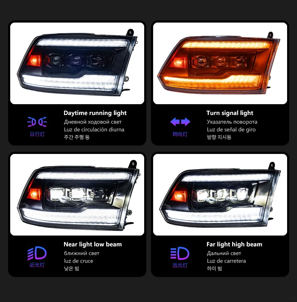Car Styling Head Lamp for Dodge Ram Headlights 2009-20 18 Ram1500 2500 LED Headlight Projector 3 Lens