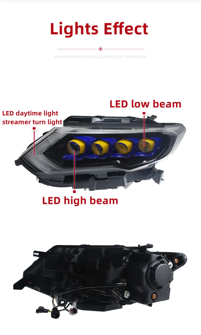 Full LED Crystal Headlights For Nissan X-TRAIL 20 17-20 19 DRL Daytime Light Dynamic Signal Head Lamp Accembly