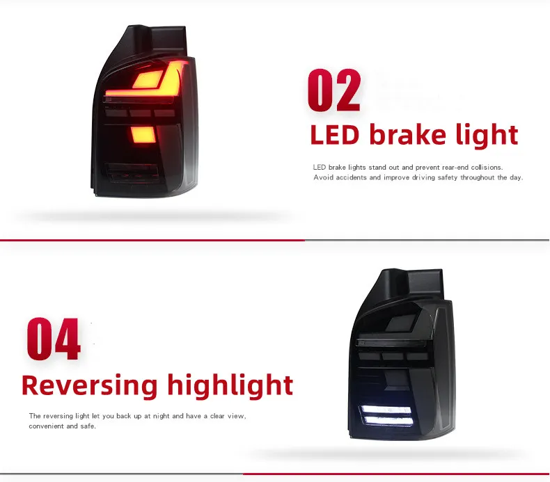 Car Tail Light Assembly LED DRL Rear Turning Signal Light Stop Brake Lamp For VW Multivan T5 20 11-20 15