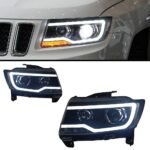 2 PCS Auto Car Head Light Parts For JEEP Compass 20 11-20 16 Grand Cherokee Modified LED Lamps Headlights DRL Dual Projector Facelift
