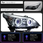 Auto Parts For BMW E60 2003-2010 5 Series 520i LED Auto Headlight Assembly Upgrade Angel Eyes Design Bicofal Lens - Image 7