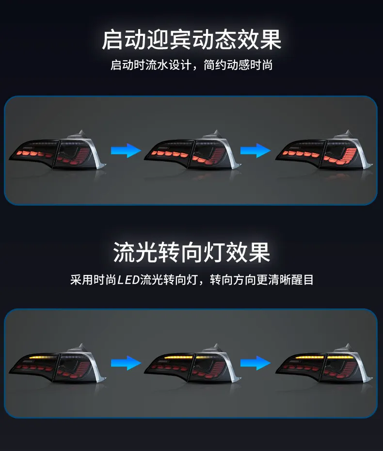 Full LED Taillight Upgrade For Tesla Model 3/Model Y 20 17-up Dragon Scale Streamer Turn Signal Light Running Reverse Auto