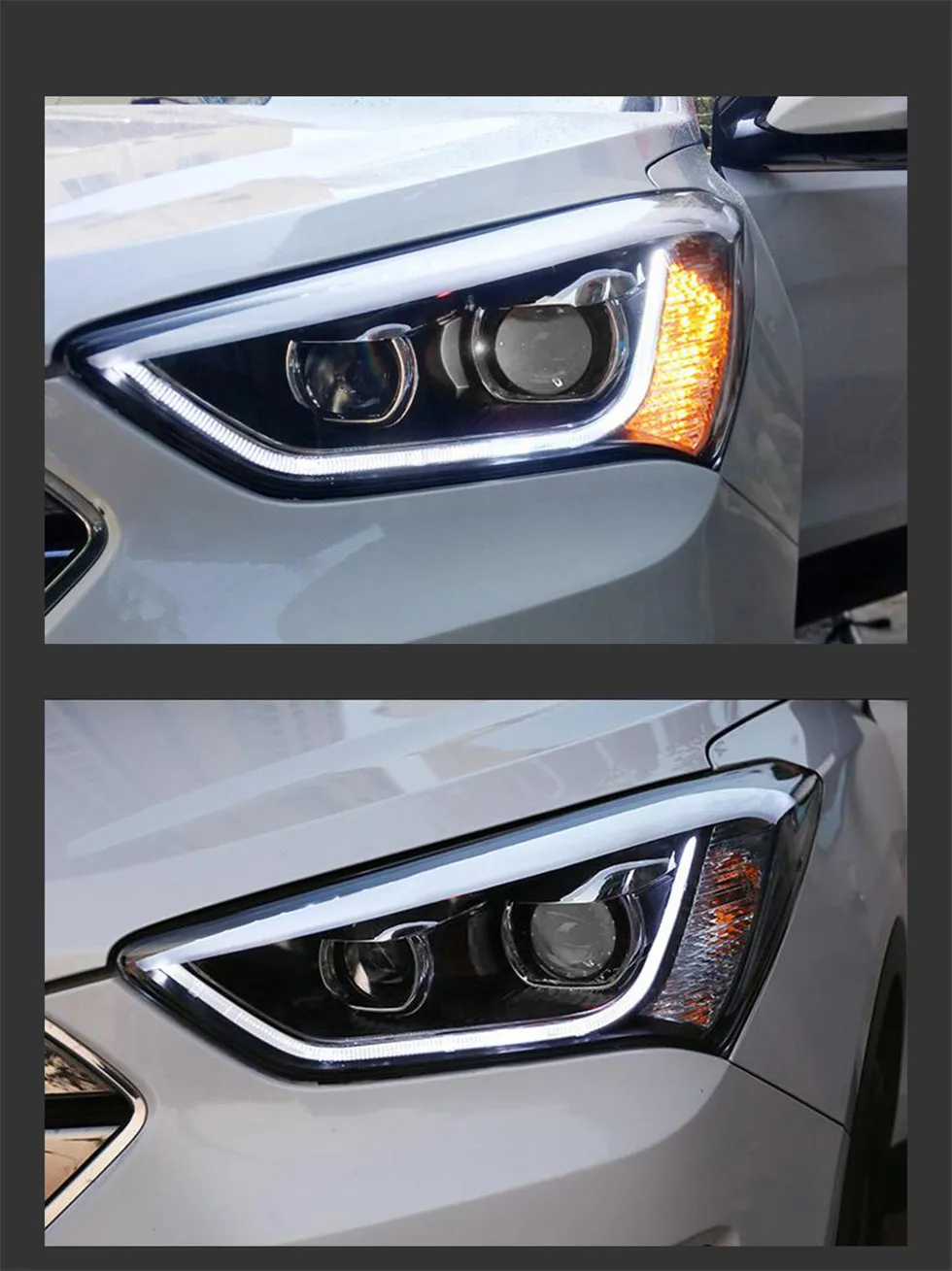 LED Head Lights For Hyundai Santafe ix45 2013-20 15 LED Dynamic Turn Signal Running Lights Front Headlights