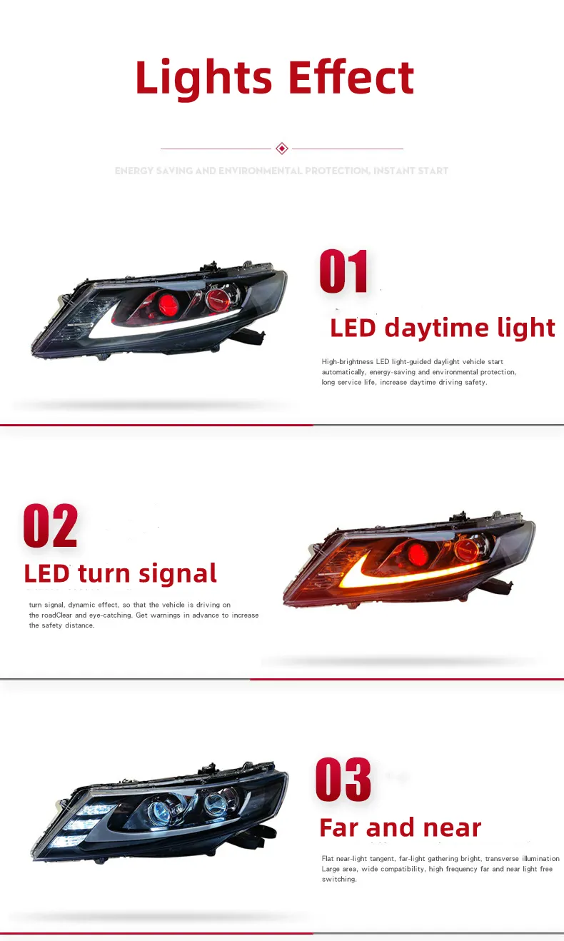 Headlight Assembly For Honda Crosstour 2012-2014 LED Daytime Lights Dual Lens Demon Eye Headlights