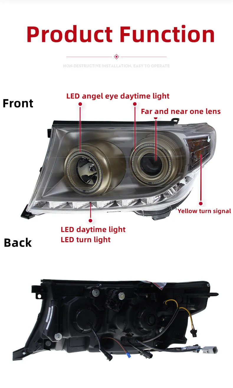 Car Light for Toyota 2007-20 15 Headlamp Assembly Land Cruiser Modified LED Daily Running Light Flow Turn Signal