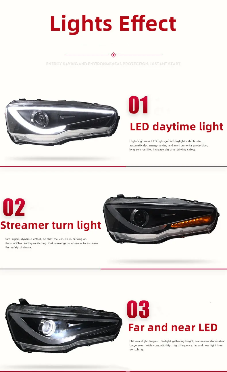 Car Lights for Mitsubishi Lancer 20 09-20 18 LED Headlights Assembly DRL Turn Signal Front Lamps Plug n Play