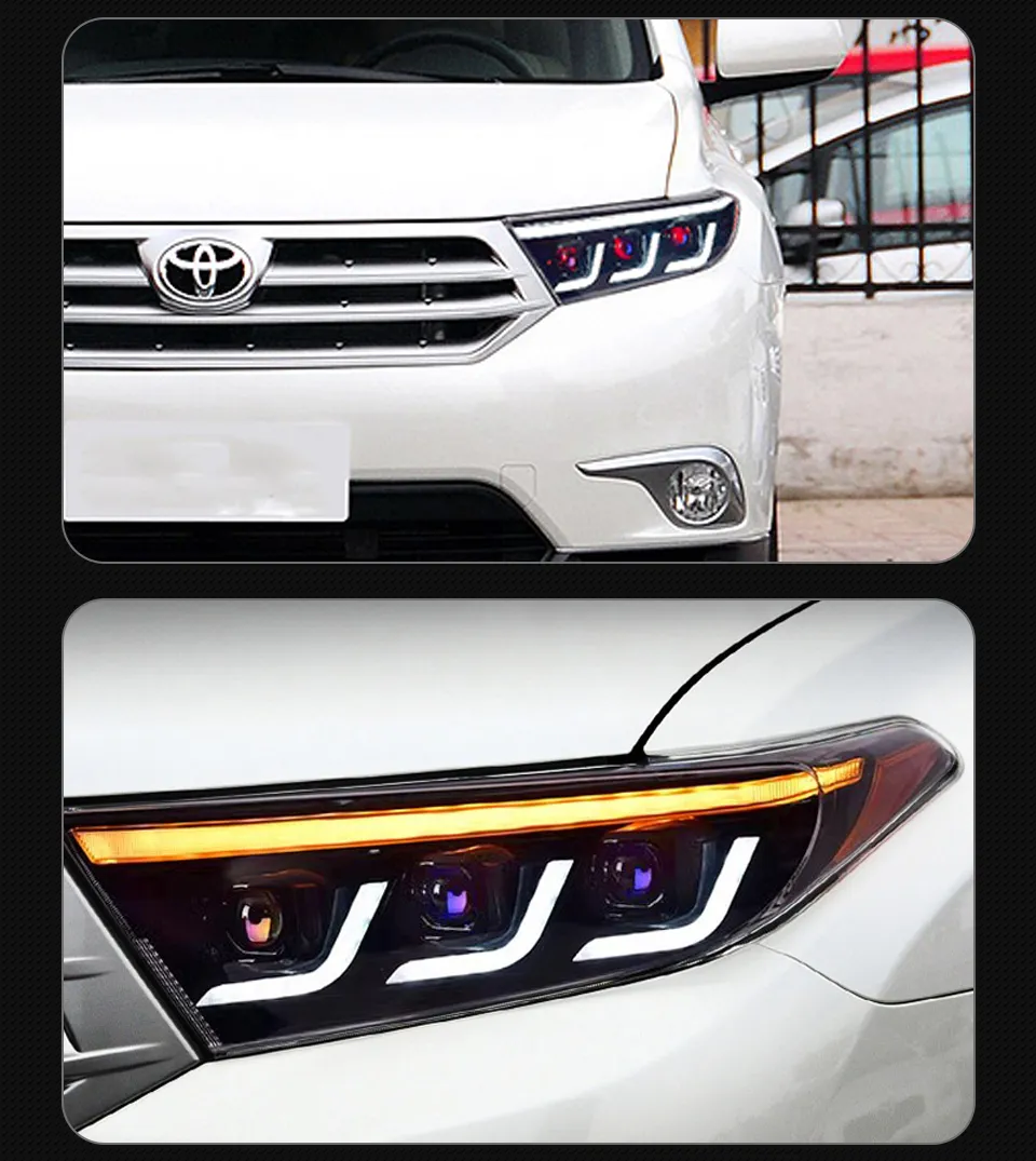 For Toyota 2012-2014 Highlander LED Headlight Kluger LED DRL Moving Turn Signal Front Light Assembly