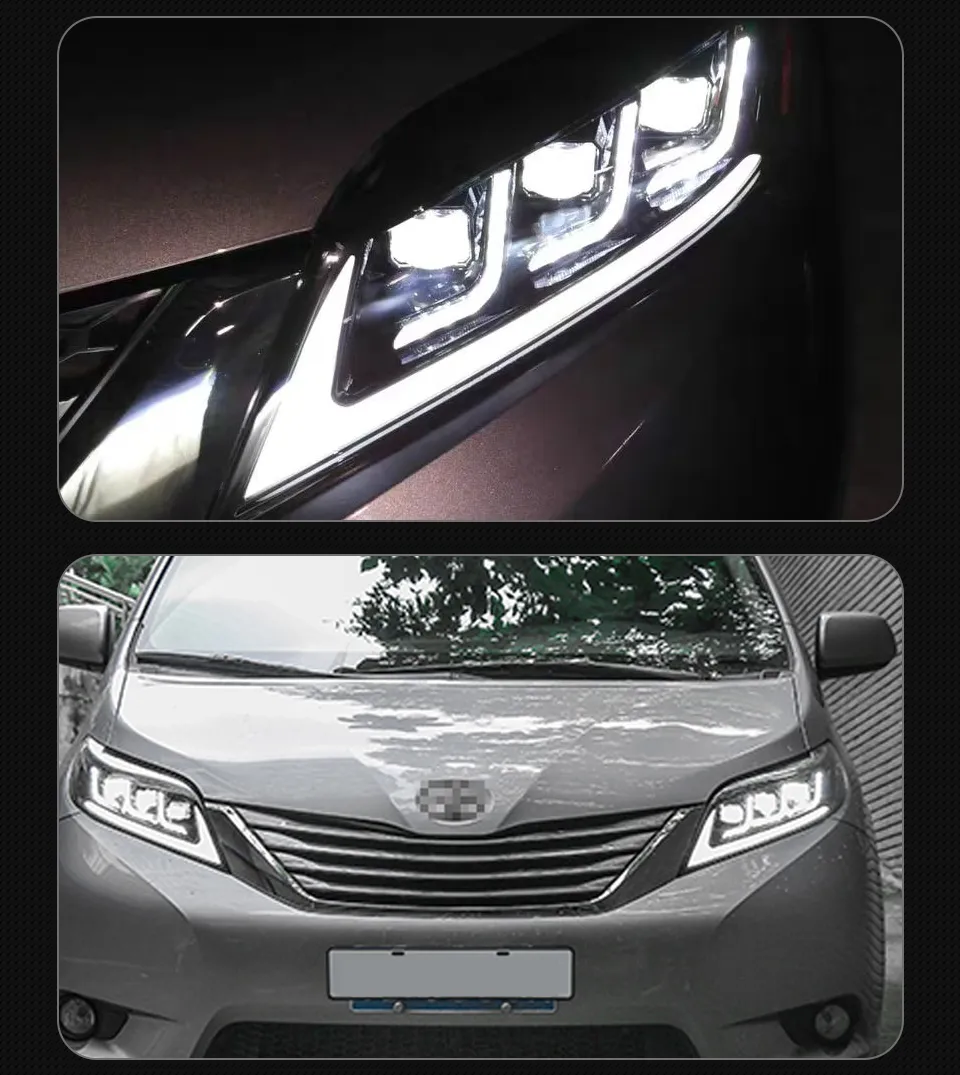 Car Lights Assembly for Toyota Sienna 2011-20 19 LED Turn Signal Daytime Light Hid Bi Xenon Auto Headlights Accessory