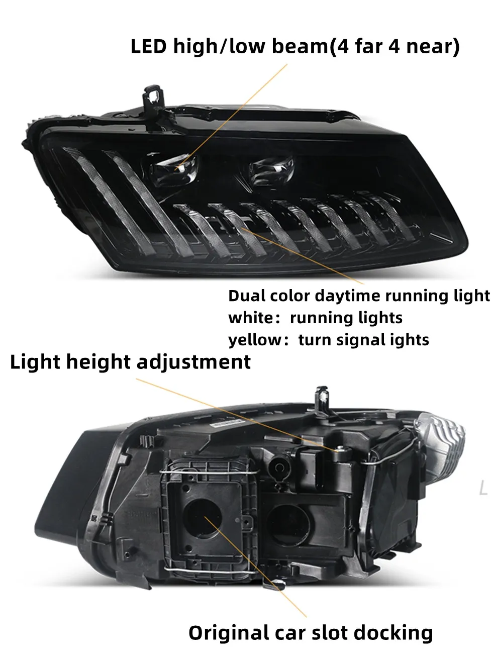 Car Light Assembly For Audi Q5 Headlights 2009-20 18 Styling LED Streamer Steering Double Lens Headlight