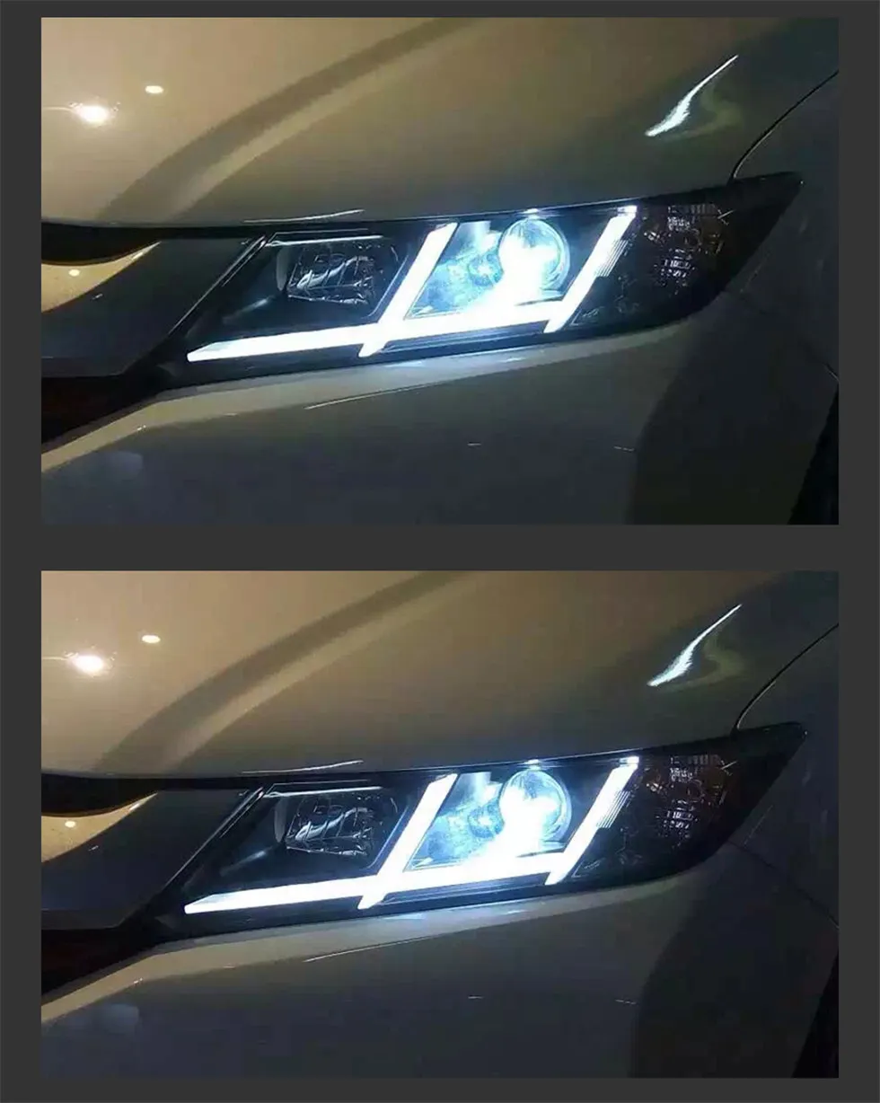 Car Styling for Honda City 20 15-20 19 Head Lamp Upgrade Double U DRL Projector LED Lens Signal Lamp Head light Assembly
