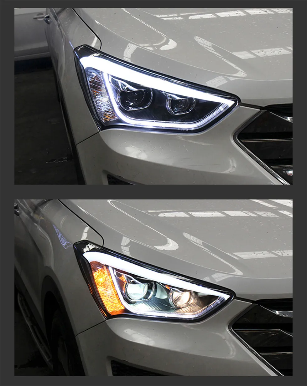 LED Head Lights For Hyundai Santafe ix45 2013-20 15 LED Dynamic Turn Signal Running Lights Front Headlights