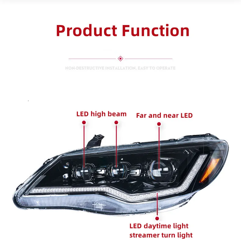 Headlight All LED for Honda CIIMO 20 12-20 15 Japanese Civic FD2 LED Daytime Light Turn Signal Headlights