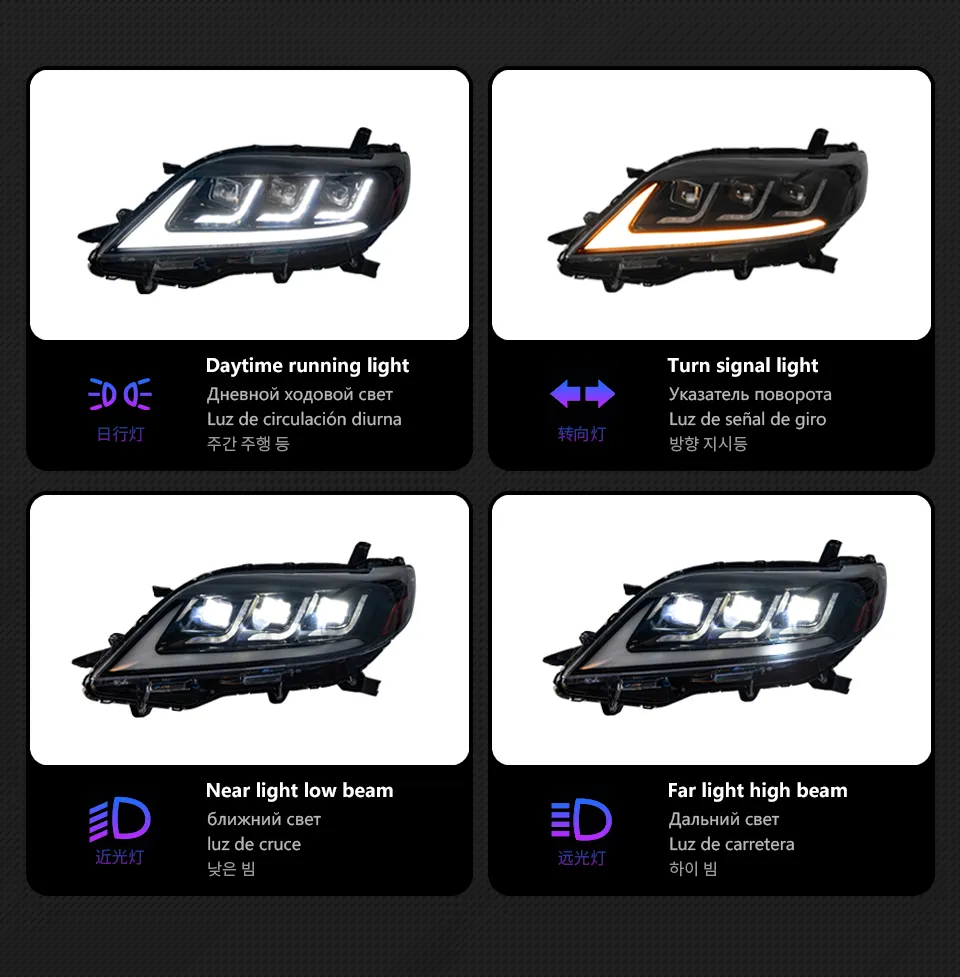 Car Lights Assembly for Toyota Sienna 2011-20 19 LED Turn Signal Daytime Light Hid Bi Xenon Auto Headlights Accessory