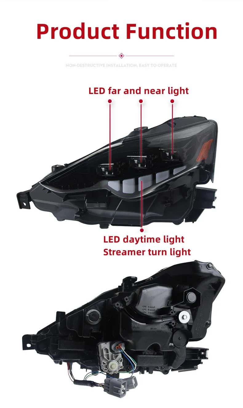 Full LED Headlights for Lexus IS 20 13-20 16 LED Turn Signal Lamp High Low Beam One Lens Front Daytime Light