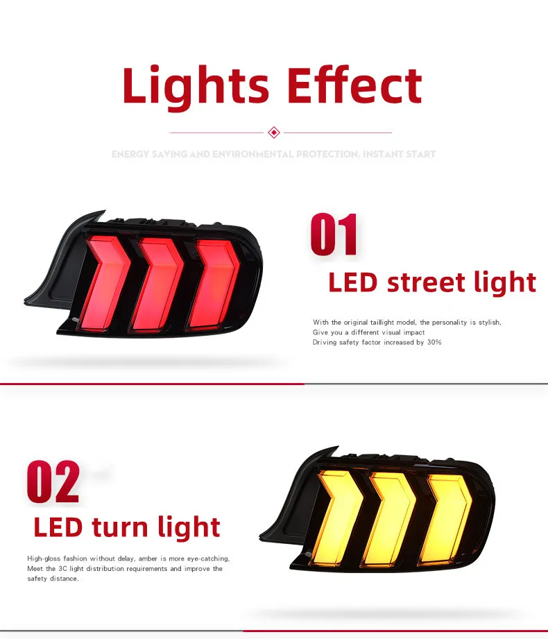 Car Taillight For Ford Mustang 20 15-20 21 RGB Style Tail Lights LED Street Lights Turn Signal Brake Taillight Assembly
